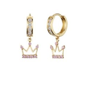 14k Gold Princess Crown Channel CZ Huggie Earrings